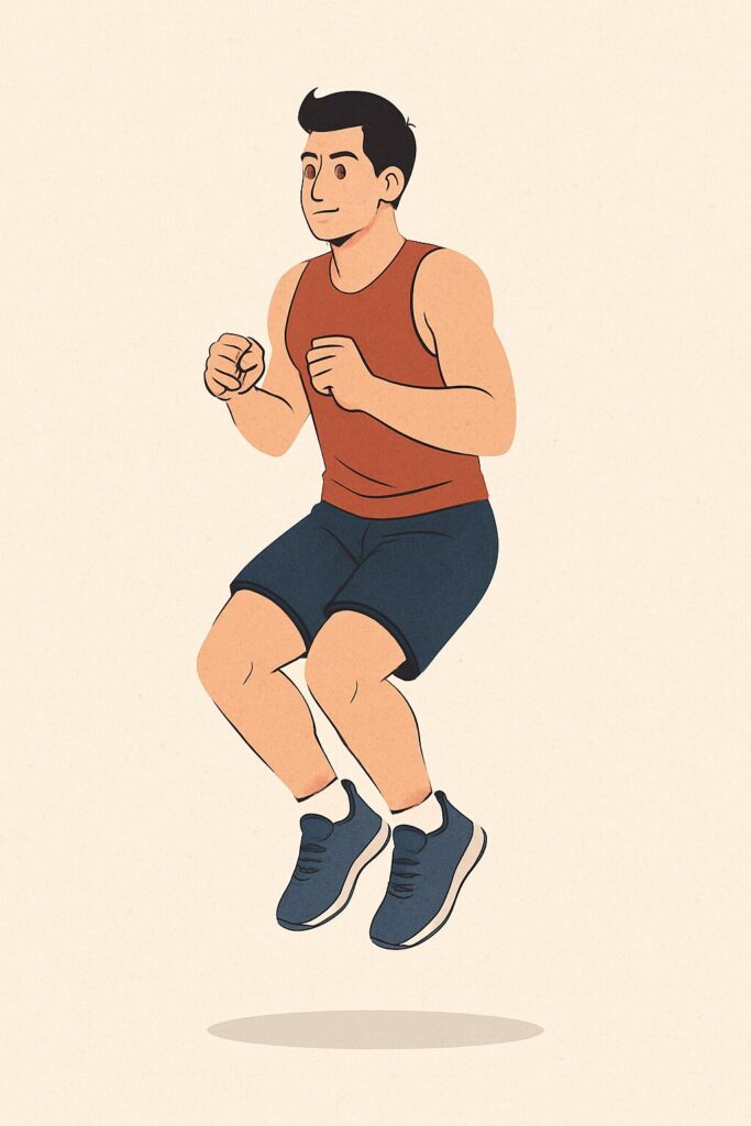 両足でジャンプする男性のトレーニングイラスト