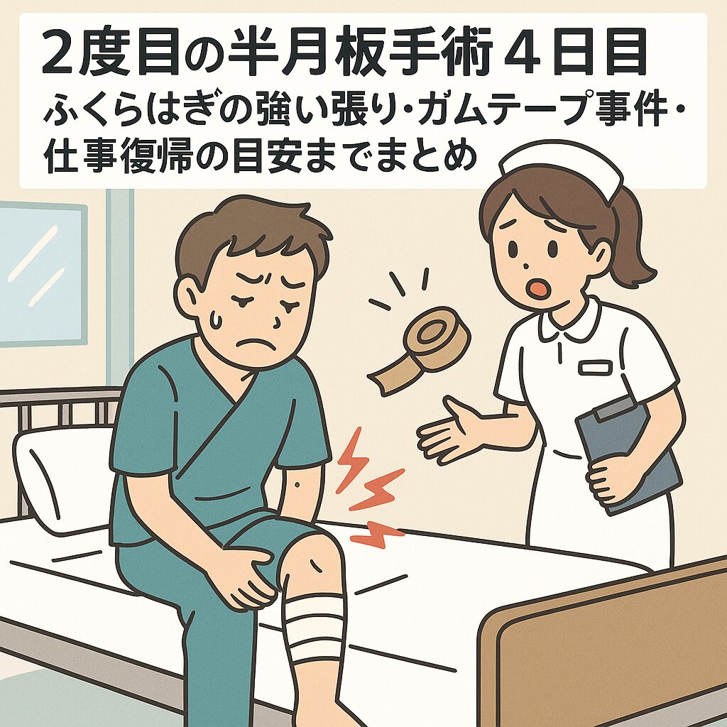 2度目の半月板手術4日目｜ふくらはぎの強い張り・ガムテープ事件・仕事復帰の目安